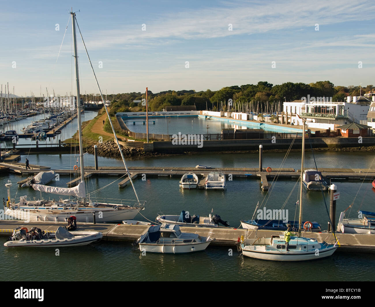 Outdoor salt water swimming pool Lymington Hampshire England UK Stock