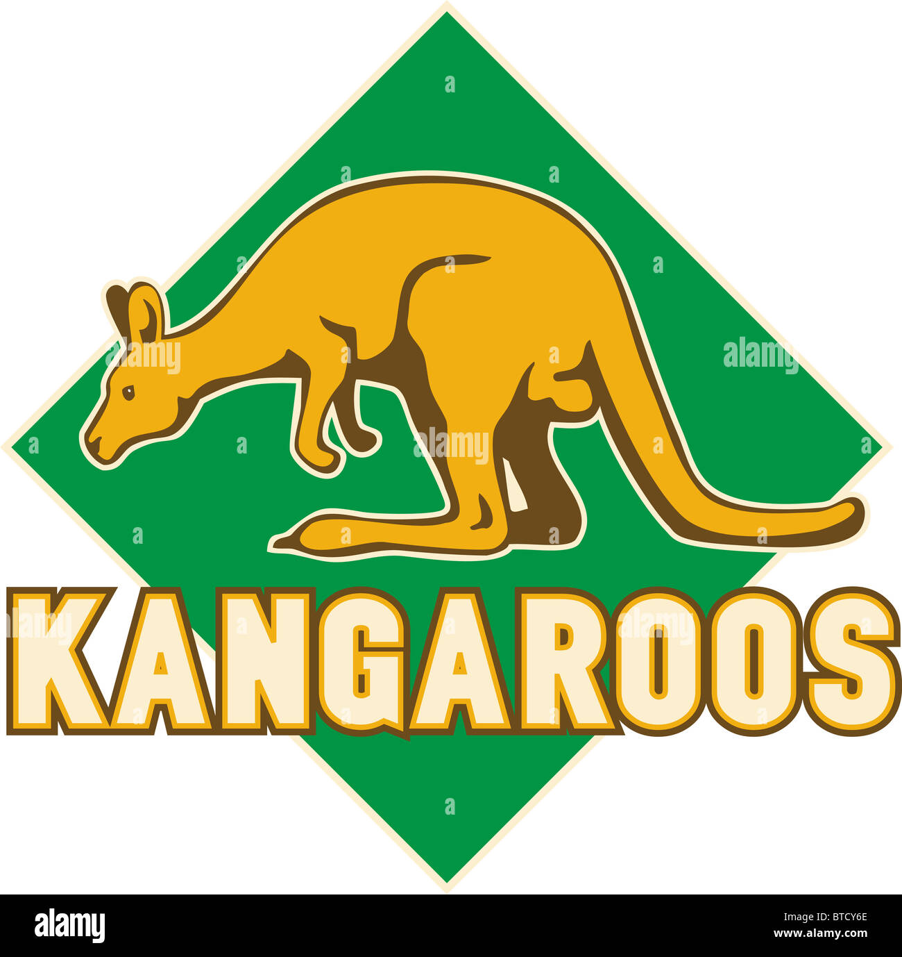 illustration of a kangaroo or wallaby mascot side view with shield in  background done in green and gold for sporting sports club Stock Photo -  Alamy