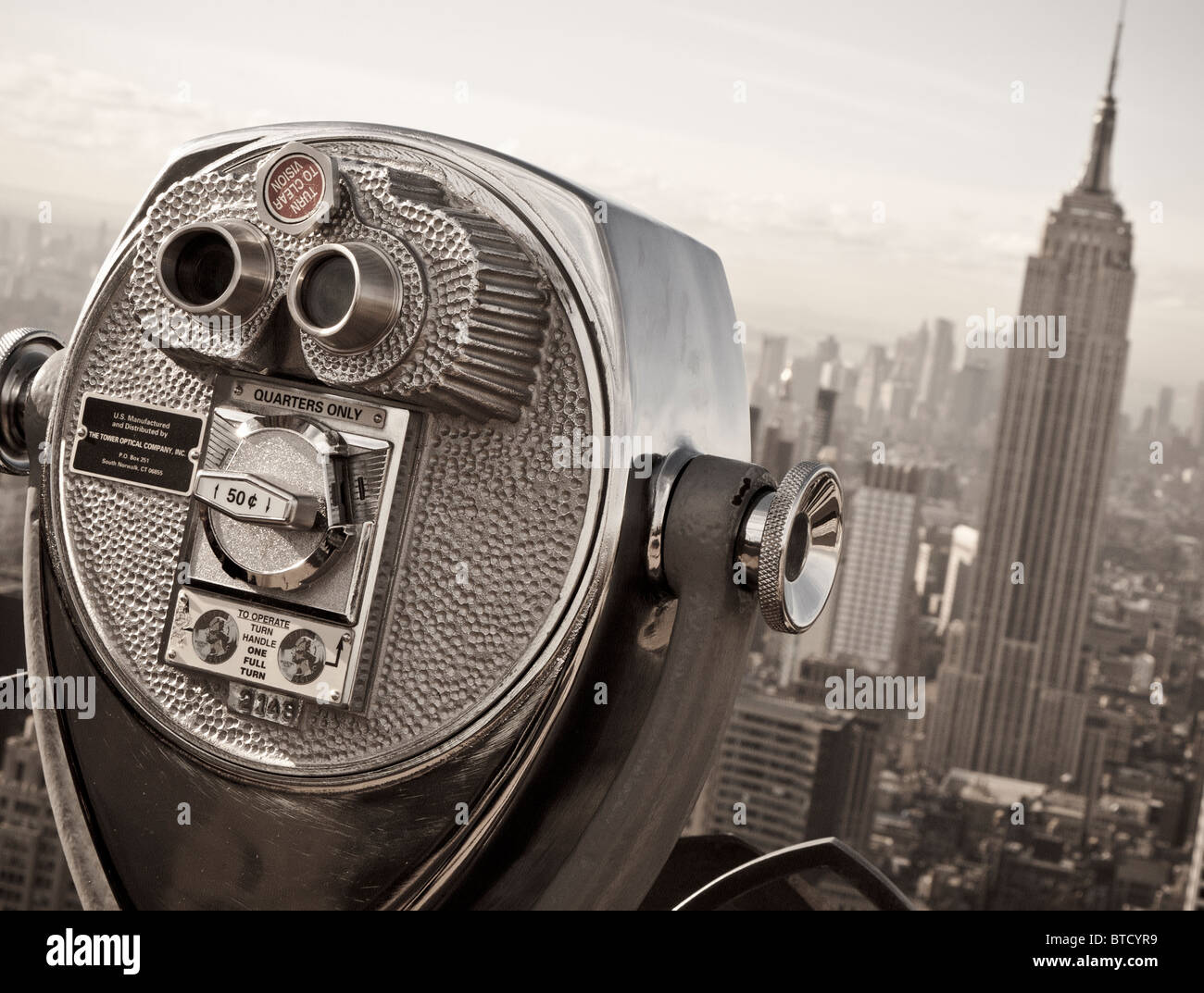 View of Empire State Building from Top of the Rock observation platform on Rockefeller Center in Manhattan New York City USA Stock Photo