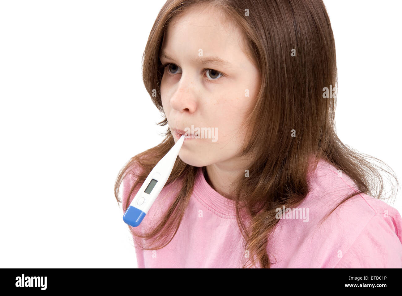 The girl holds a thermometer in a mouth Stock Photo Alamy