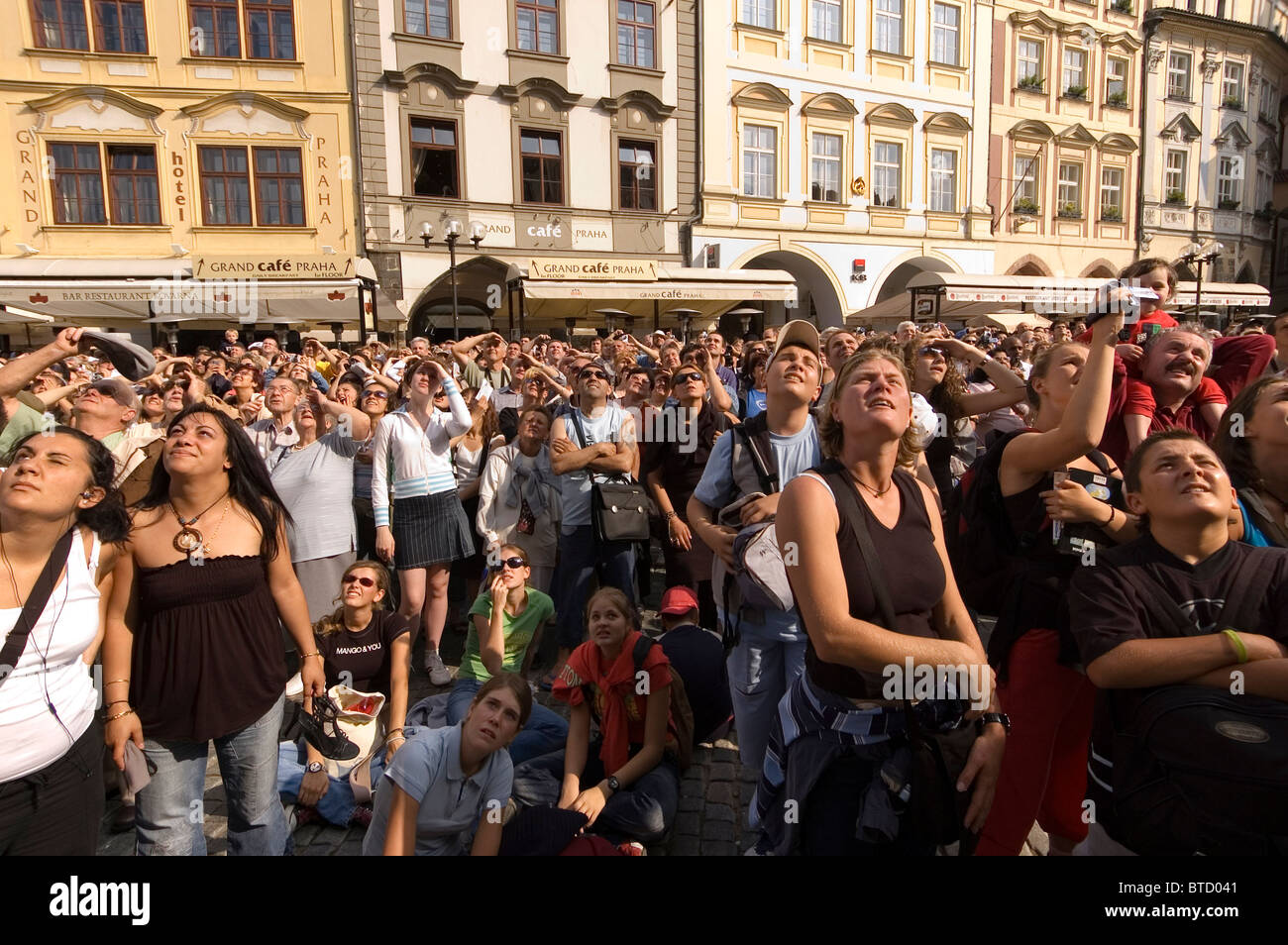 Czech Republic, Prague, Old Town Hall, tourists at the Astronomical Clock Stock Photo