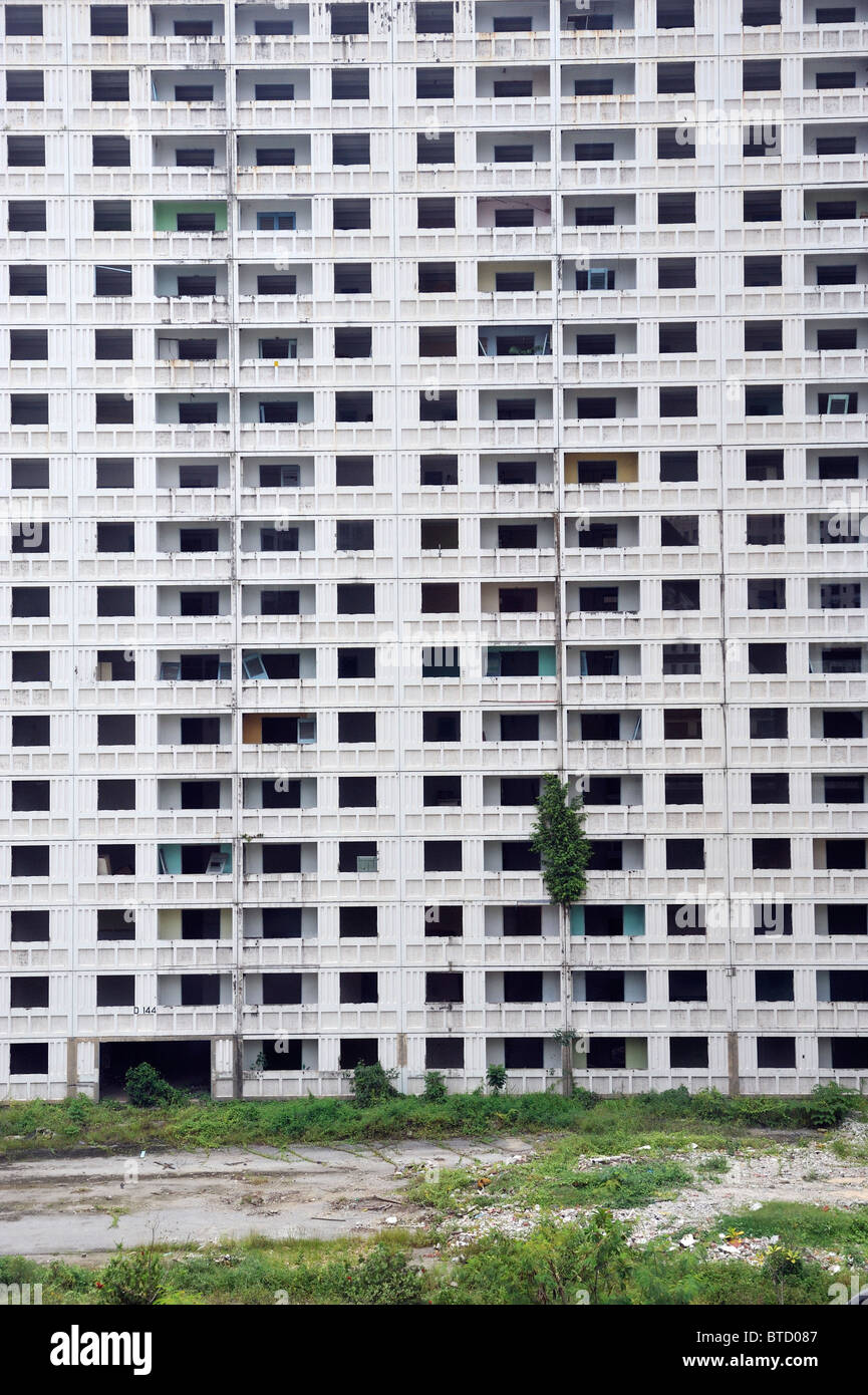 Derelict apartment block in Kuala Lumpur, waiting for demolition. Stock Photo