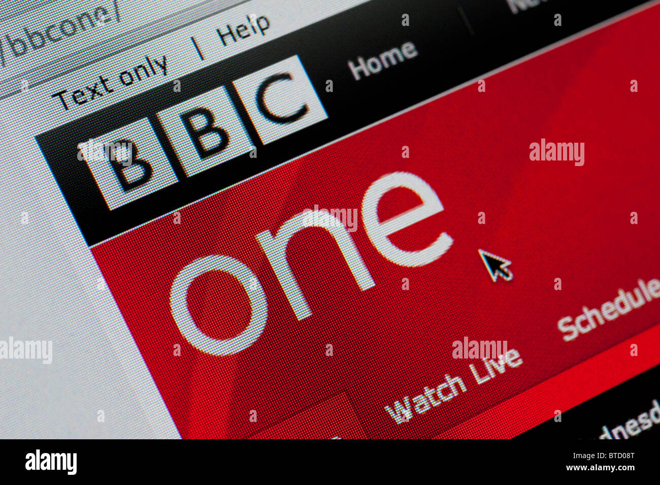 Detail of screenshot from website of BBC One television channel homepage television channel homepage Stock Photo