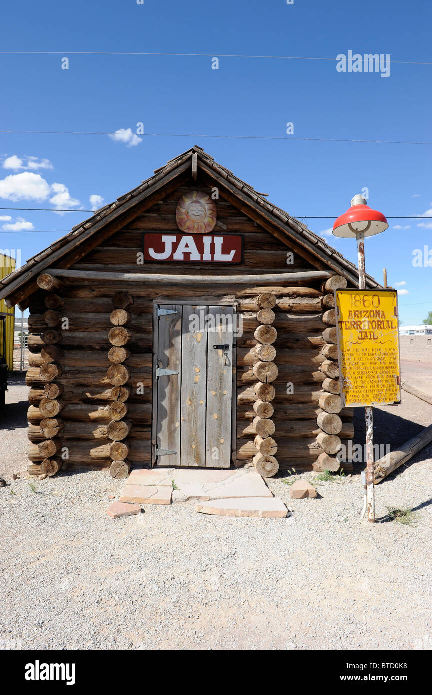 Restored log cabin jail Seligman Arizona Route 66 Stock Photo Alamy