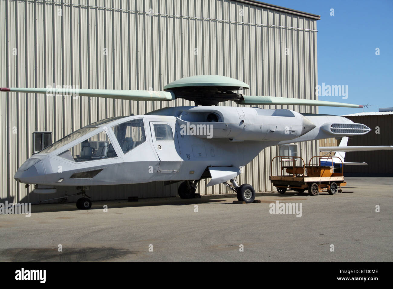 Mock helicopter used in the bad Arnold Schwarzenegger movie 'The 6th Day'. Mojave airport, California, USA Stock Photo