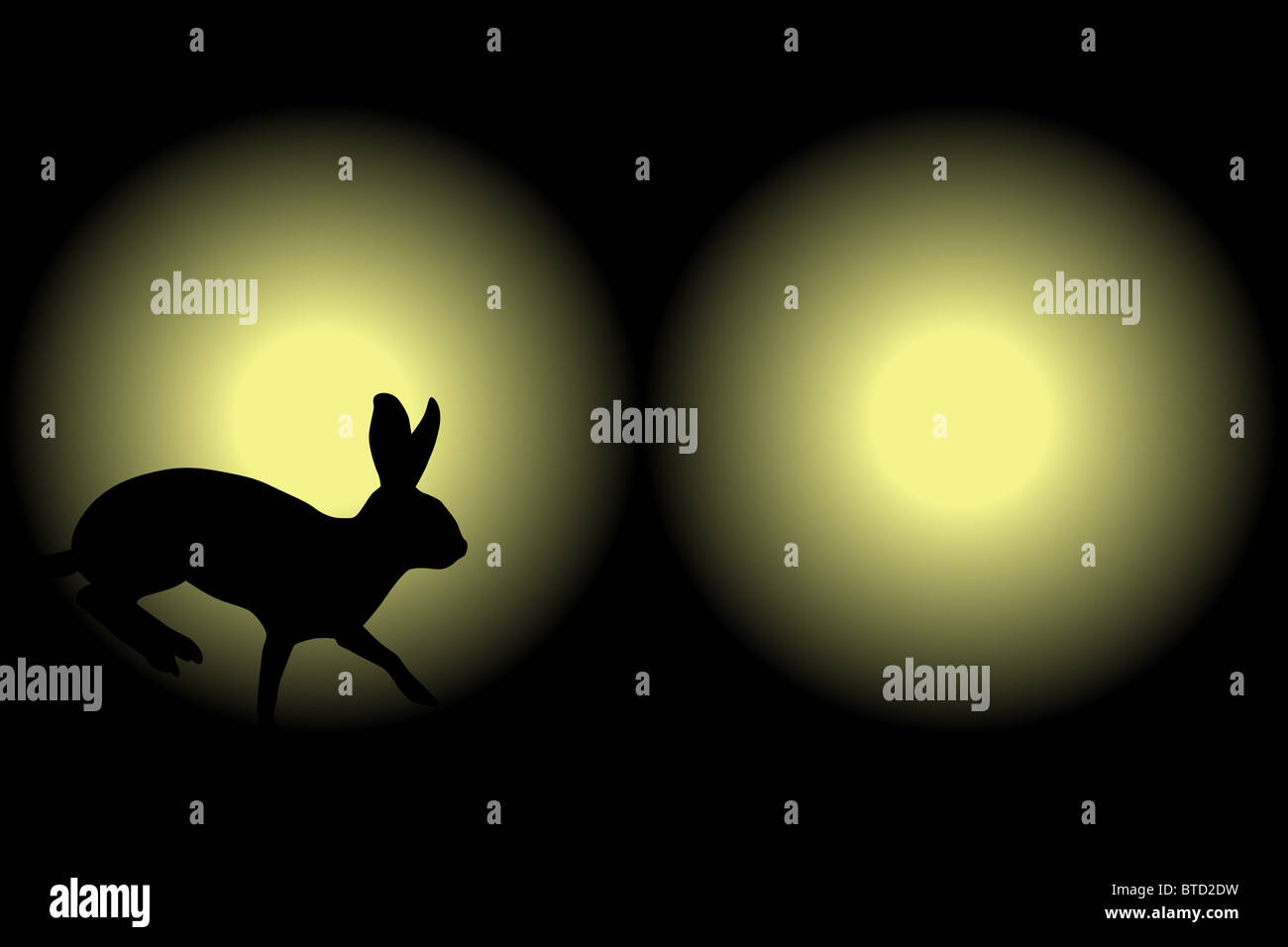 Illustration of a rabbit caught in car headlights at night Stock Photo