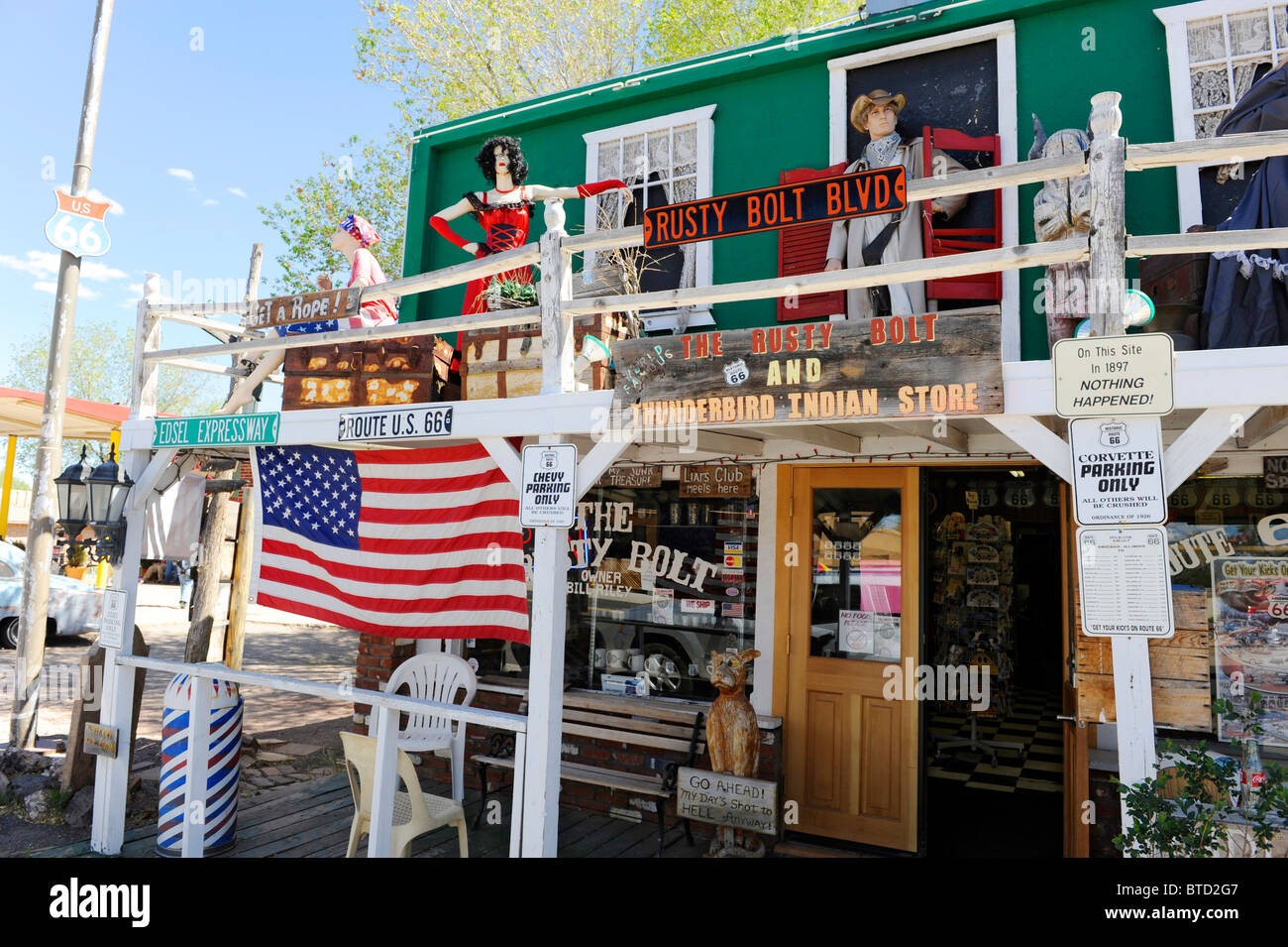 Rusty Bolt and Thunderbird Indian Store Seligman Arizona Route 66 Stock ...