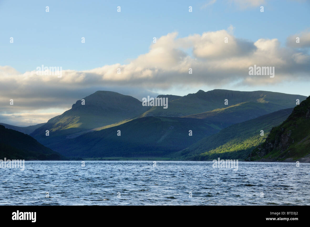 Dawn view over Ennerdale Water on a stormy morning looking towards Pillar and Steeple in the English Lake District Stock Photo