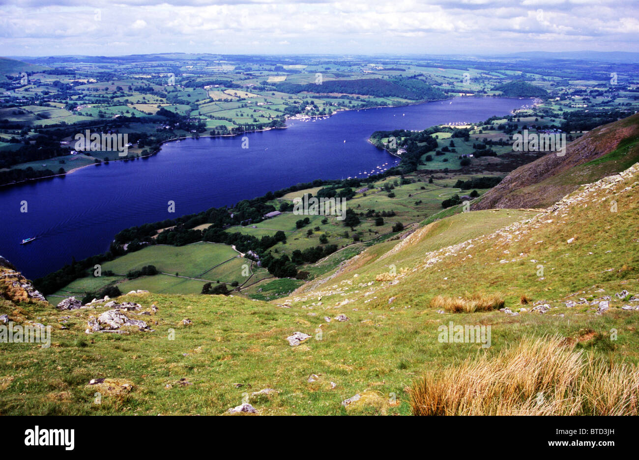Ullswater Lake and surrounding countryside. Lake District. Cumbria. England.  Picture taken from high up on the fells. Stock Photo