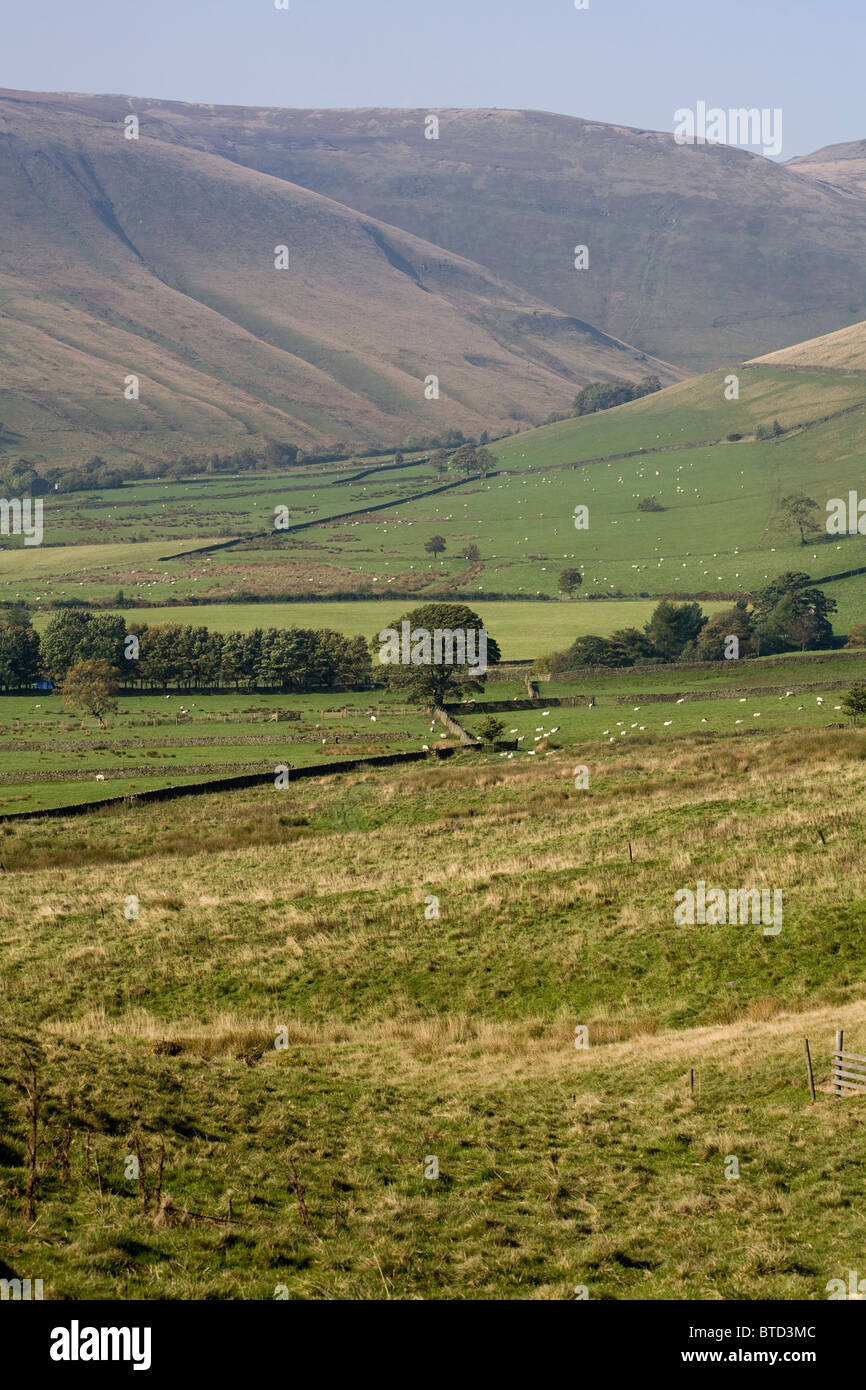 Edale Autumn and Kinder Scout looking toward Jacobs Ladder and Edale Cross from near Upper Booth Derbyshire England Stock Photo