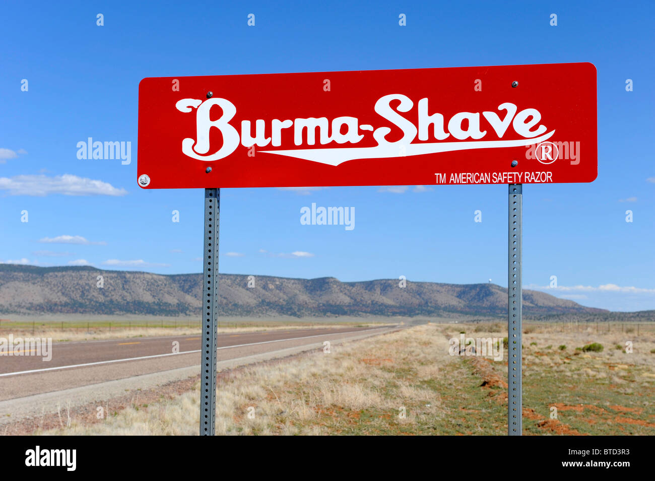 Burma Shave sign along Route 66 between Seligman and Kingman Arizona Stock Photo