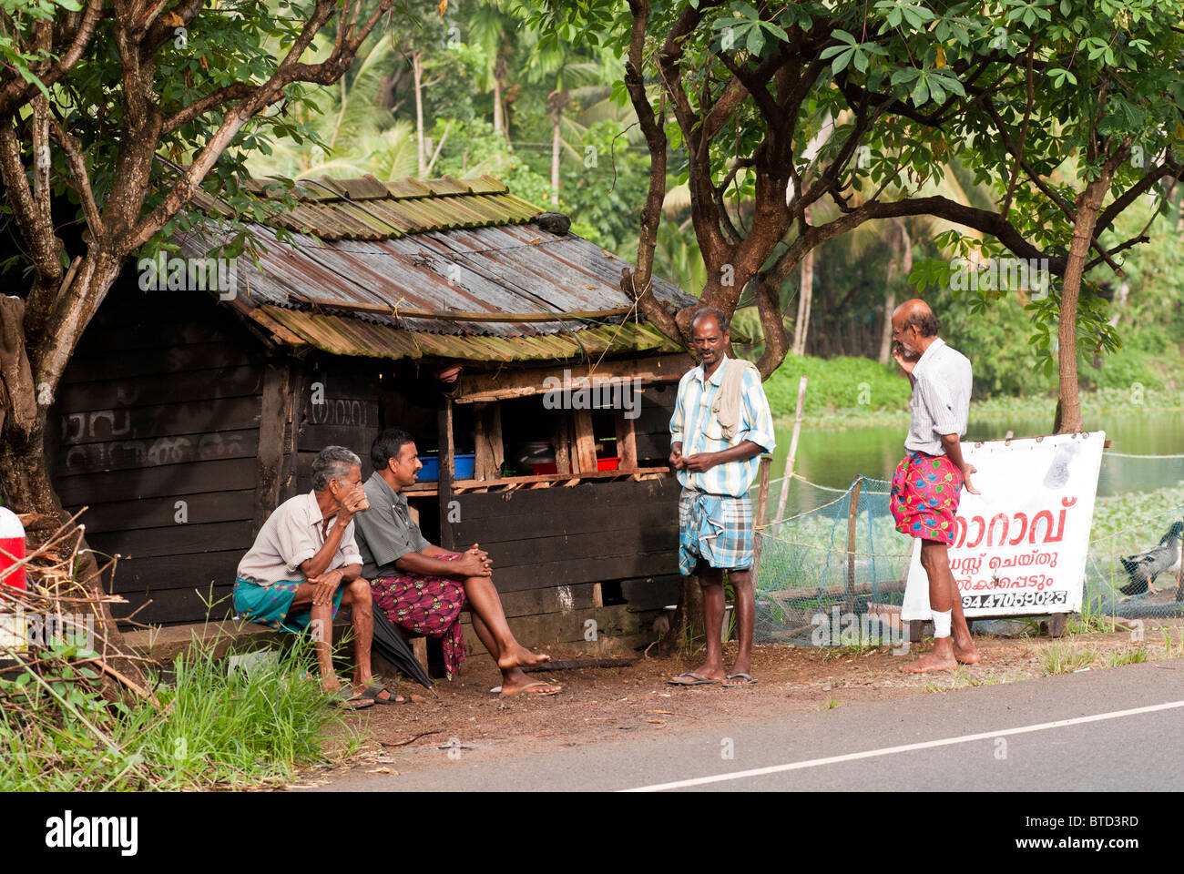 Local tea shop;Sayakadai on the banks of backwater,Allappuzha; Alleppey, Kuttanad, Kerala. Stock Photo