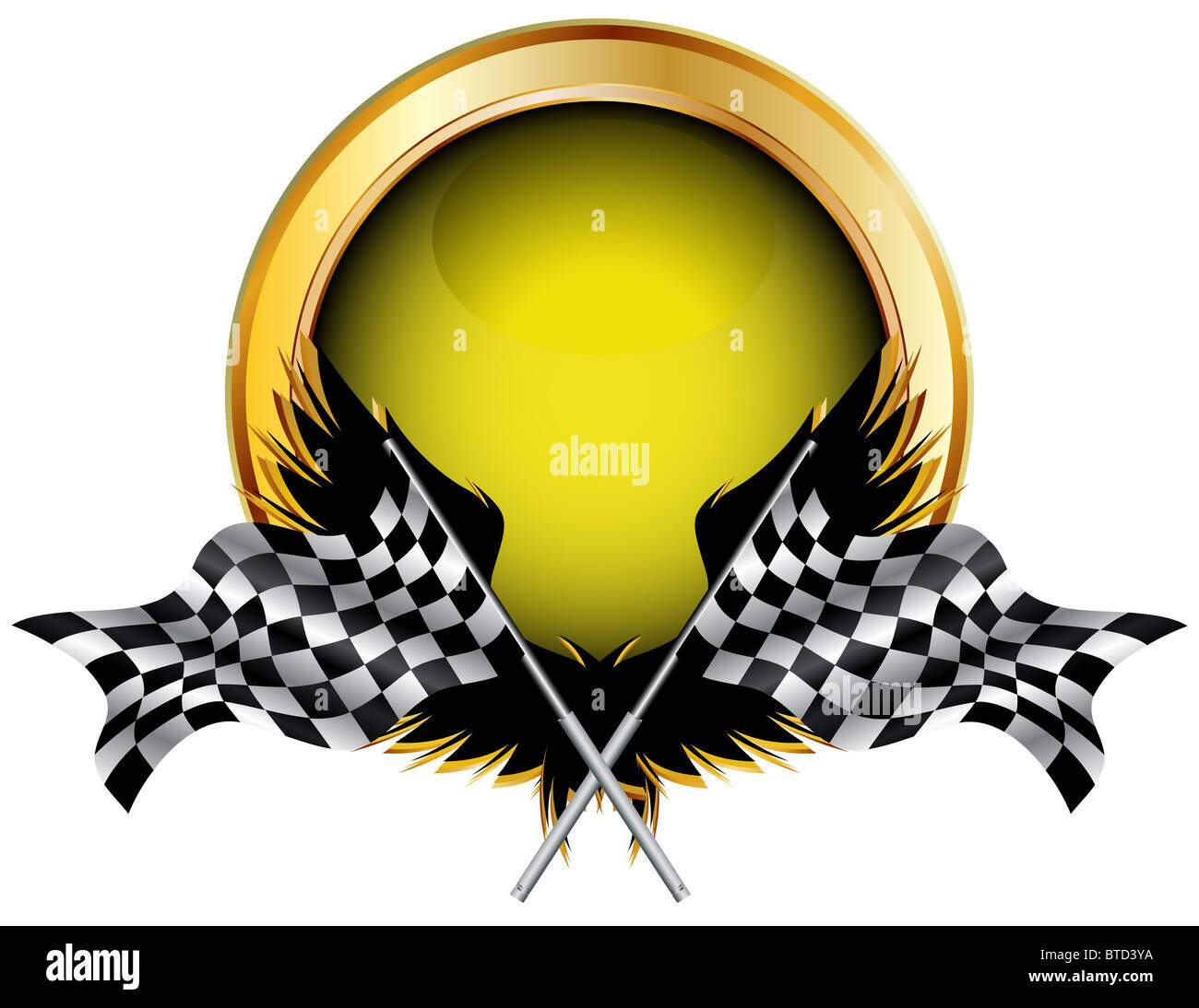 Gold Racing Flags Racing flags and golden button for your text Stock Photo - Alamy