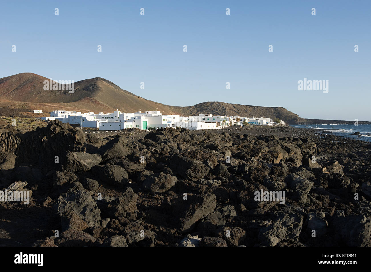 El Golfo and black lava field, Lanzarote Stock Photo