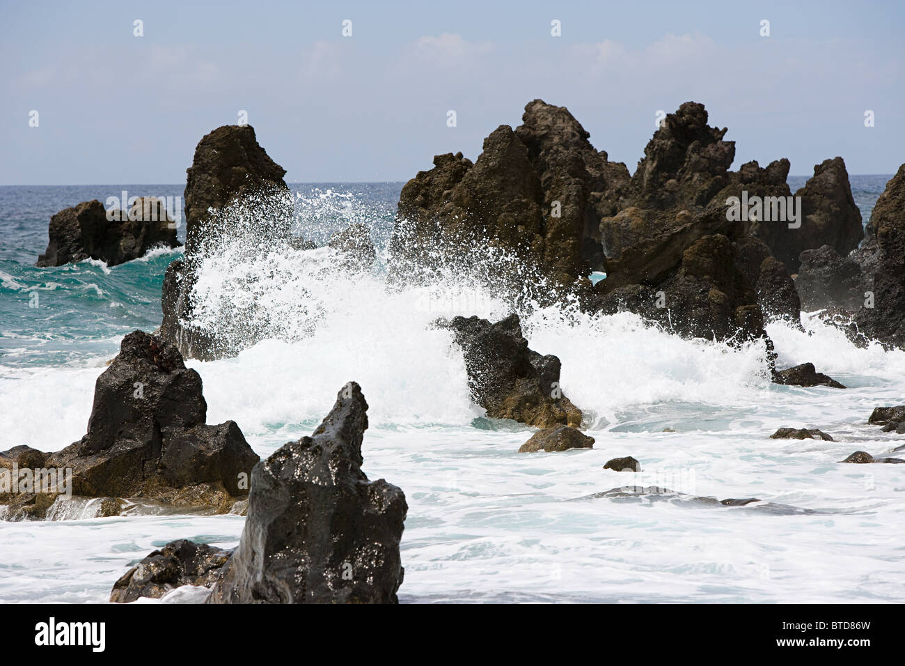 Sea and black lava rocks, Los Hervideros, Lanzarote Stock Photo