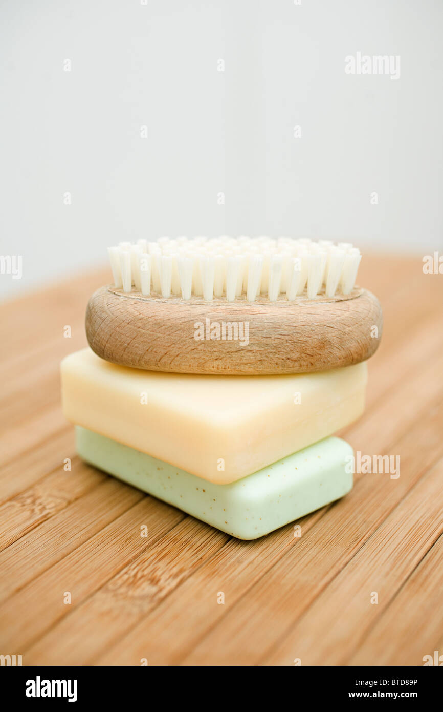 Bars of soap and nail brush Stock Photo Alamy