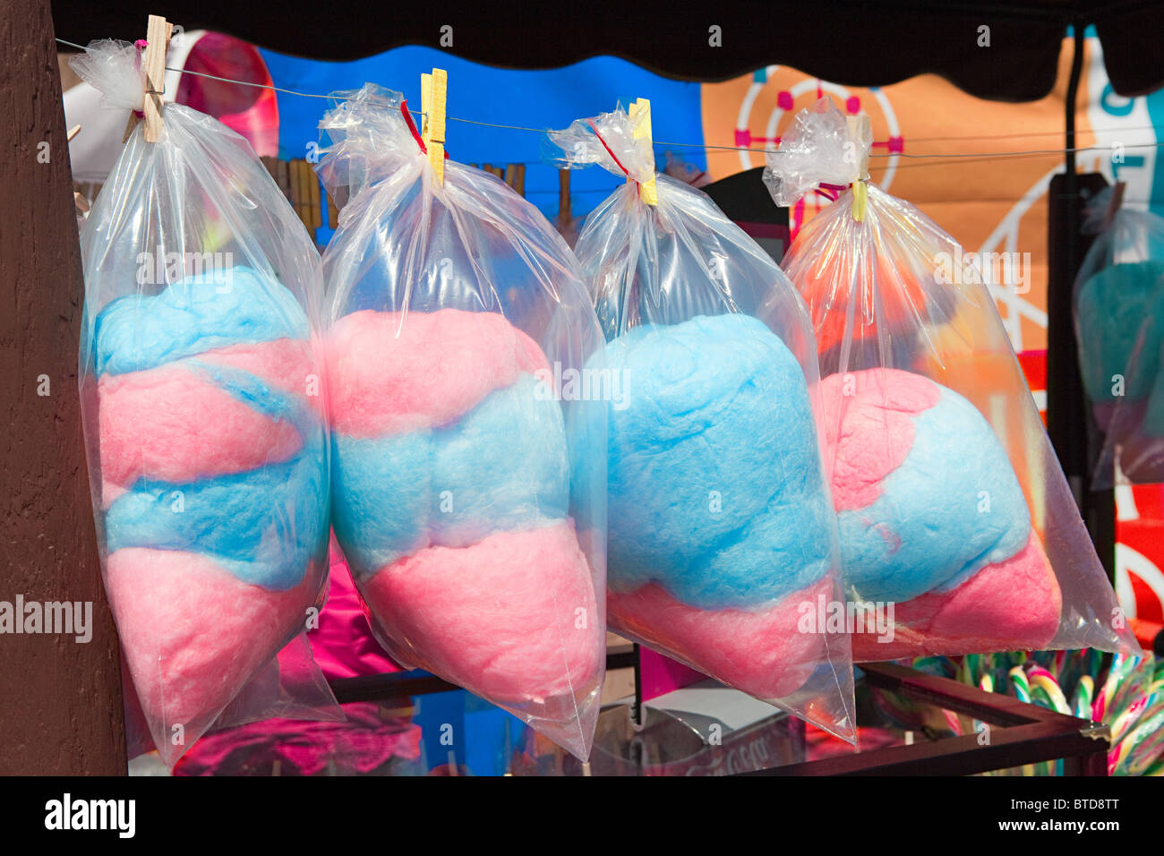 Cotton candy and fun fair stall, Coney Island Stock Photo