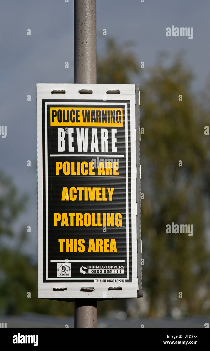 Warning to potential criminals of police patrols, Reading England Stock Photo