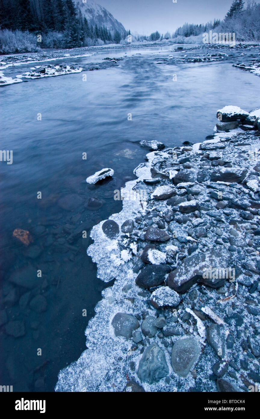 Rosted Rocks Frosted rocks and ice line Portage Creek in the Chugach National Forest ...