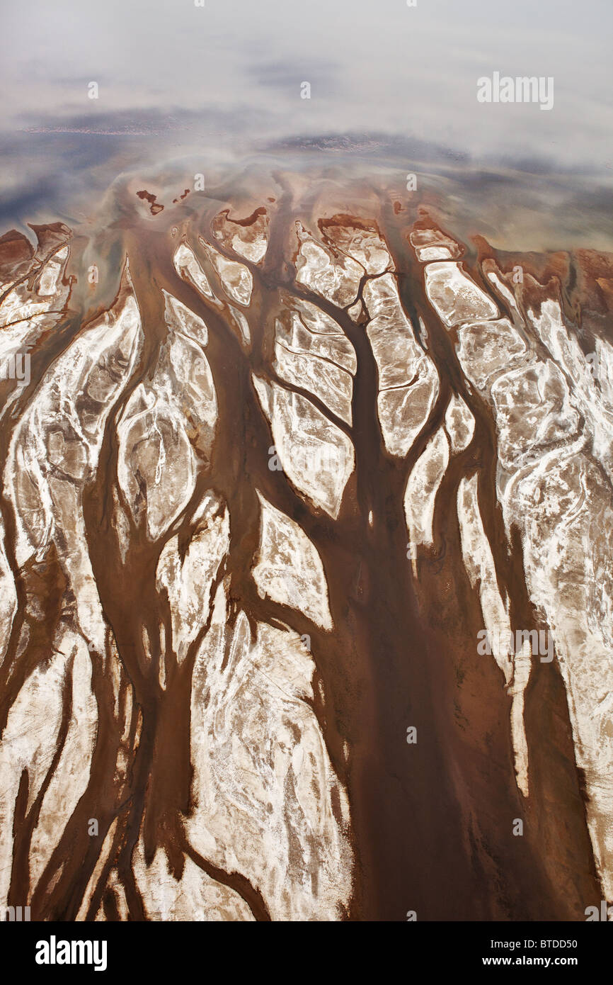 Aerial view of fresh water tributaries flowing into Lake Magadi. Rift valley. Kenya Stock Photo
