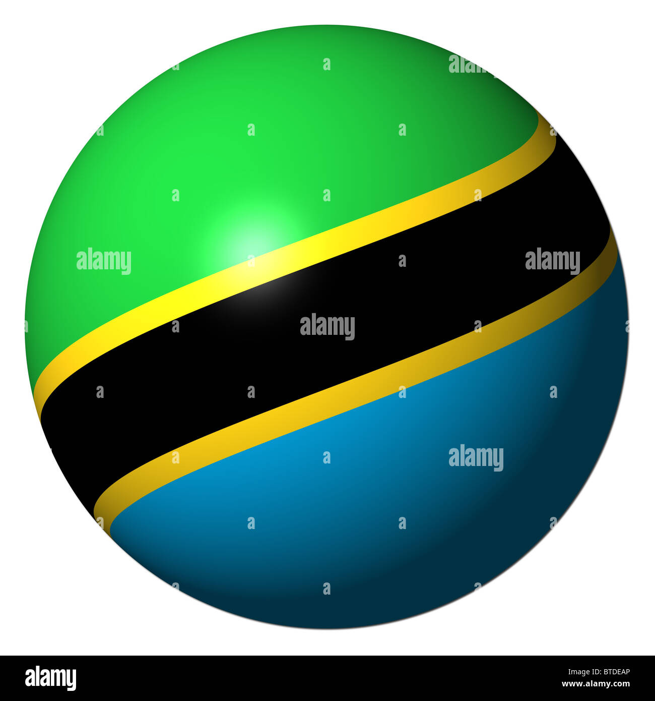Tanzania flag sphere isolated on white illustration Stock Photo