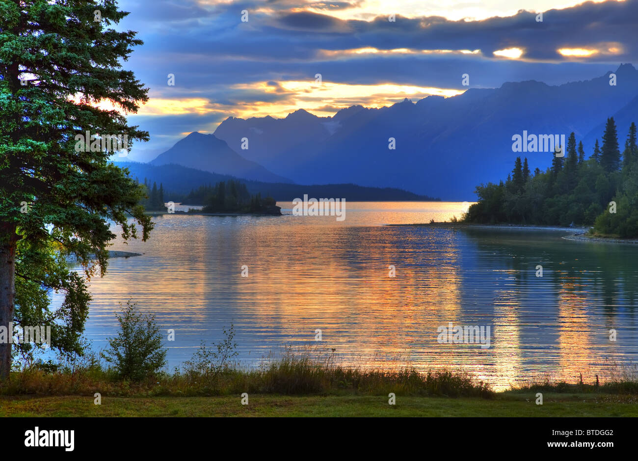 Sunrise on Lake Clark in Lake Clark National Park, Southcentral, Alaska, HDR image Stock Photo