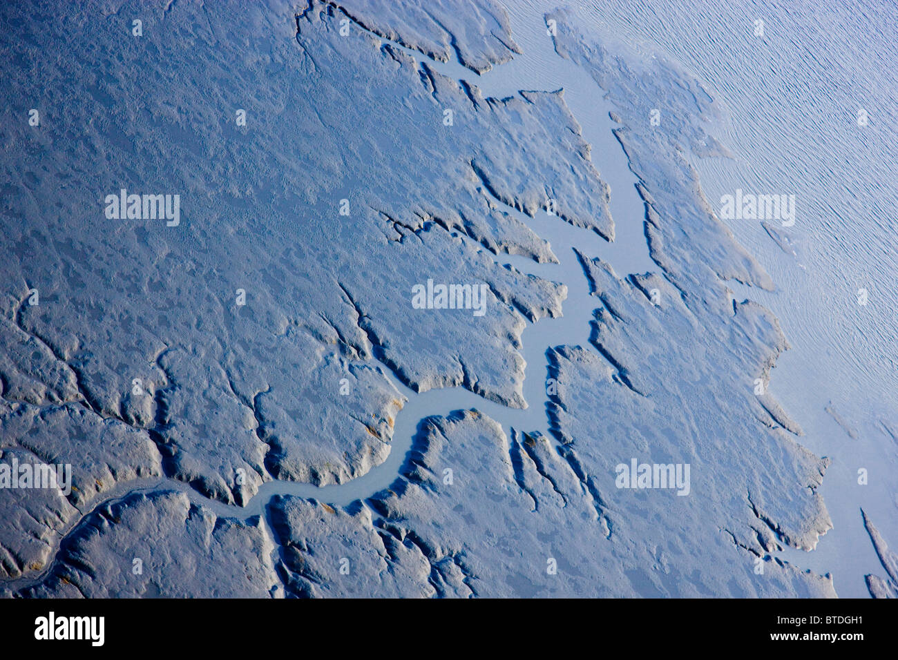 Aerial View of the mudflats west of Point Mackenzie near Anchorage in Southcentral Alaska during Fall Stock Photo