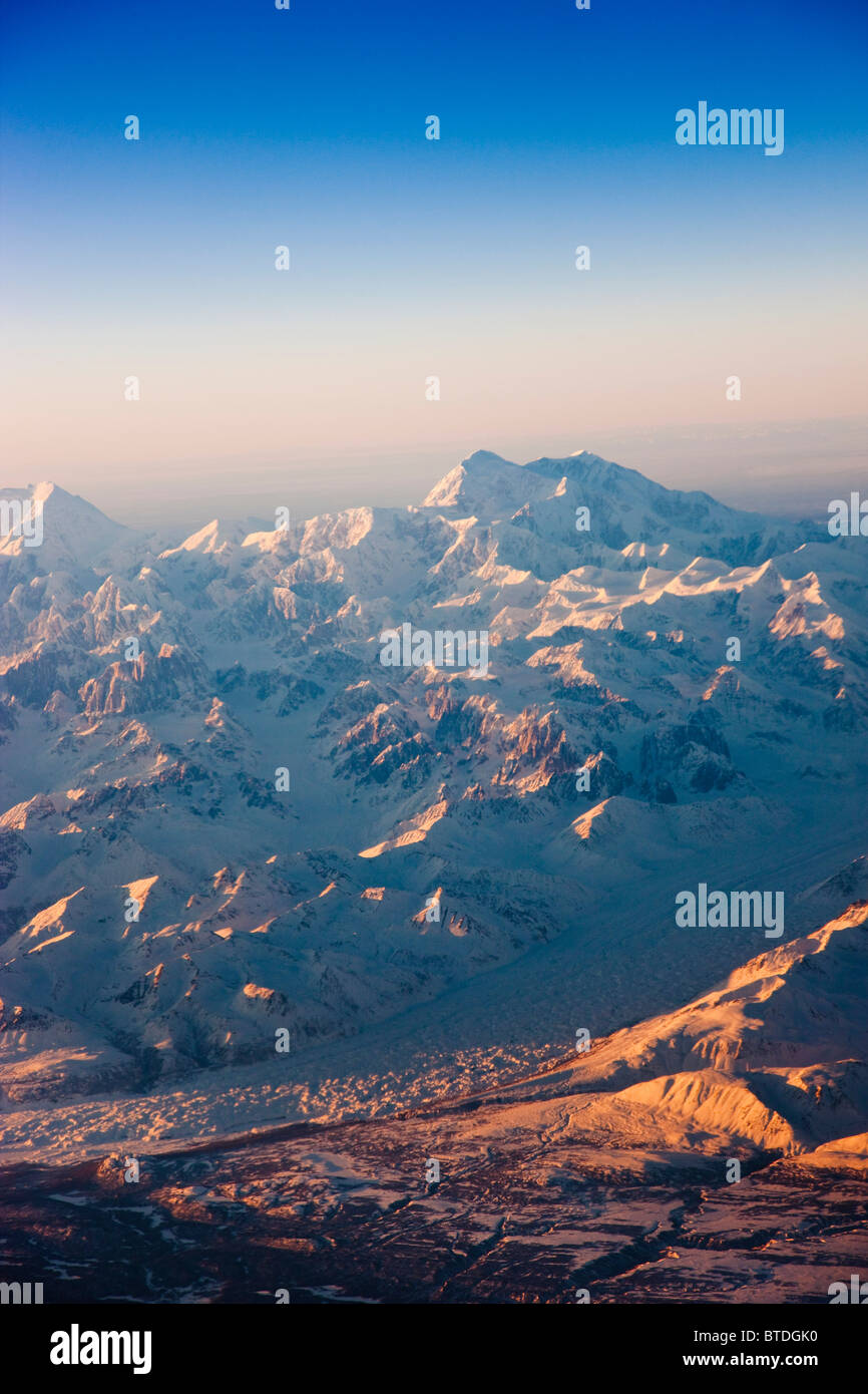 Aerial view of Mount McKinley and the Alaska Range during Winter in