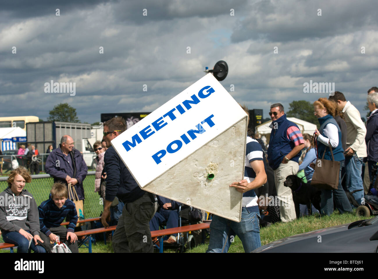 Meeting point signage is moved due to high winds at the Edenbridge and