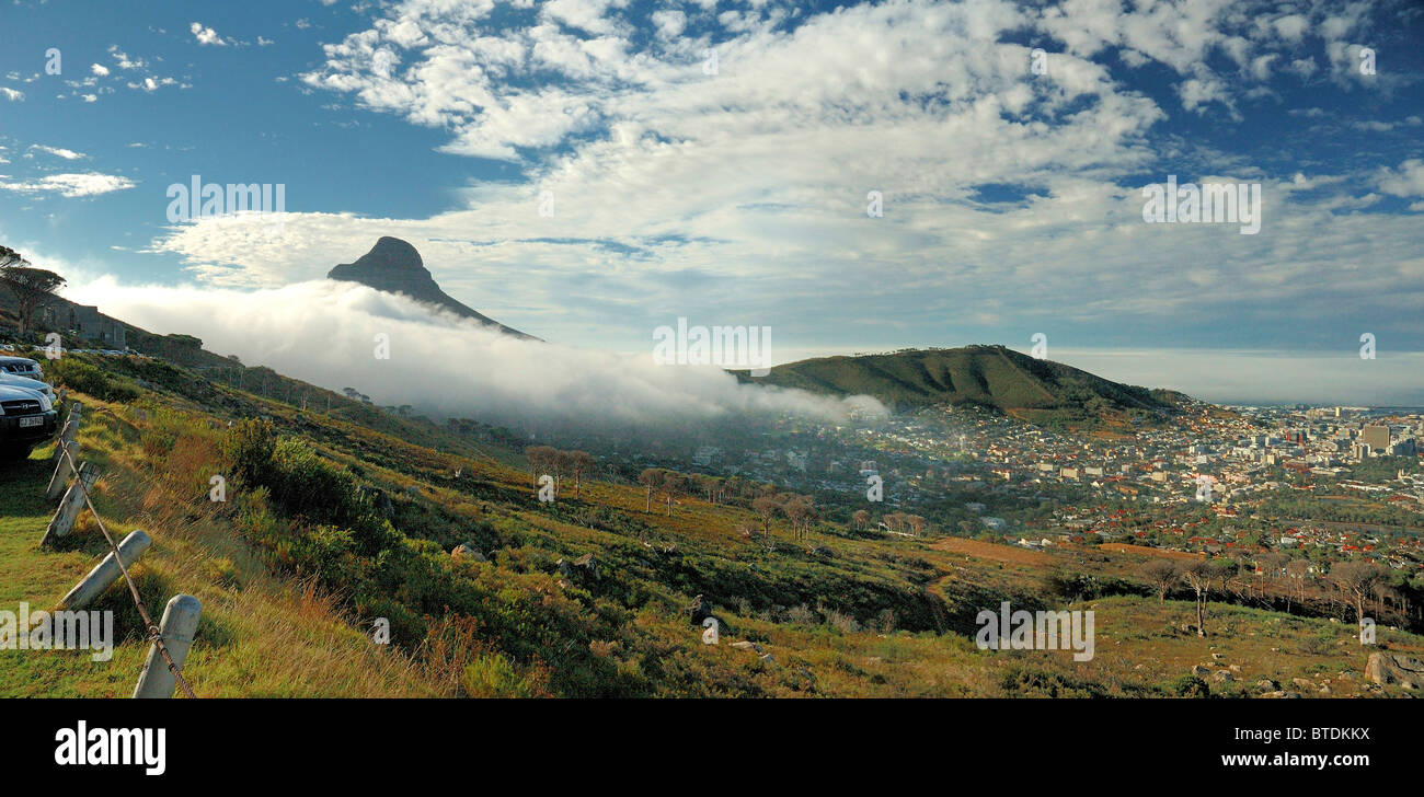 Lions head with low lying cloud seen from Table Mountain Stock Photo