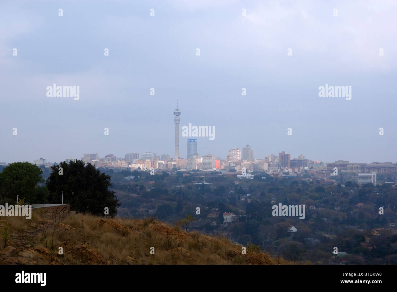 The Johannesburg skyline as seen from the Melville Koppies Stock Photo