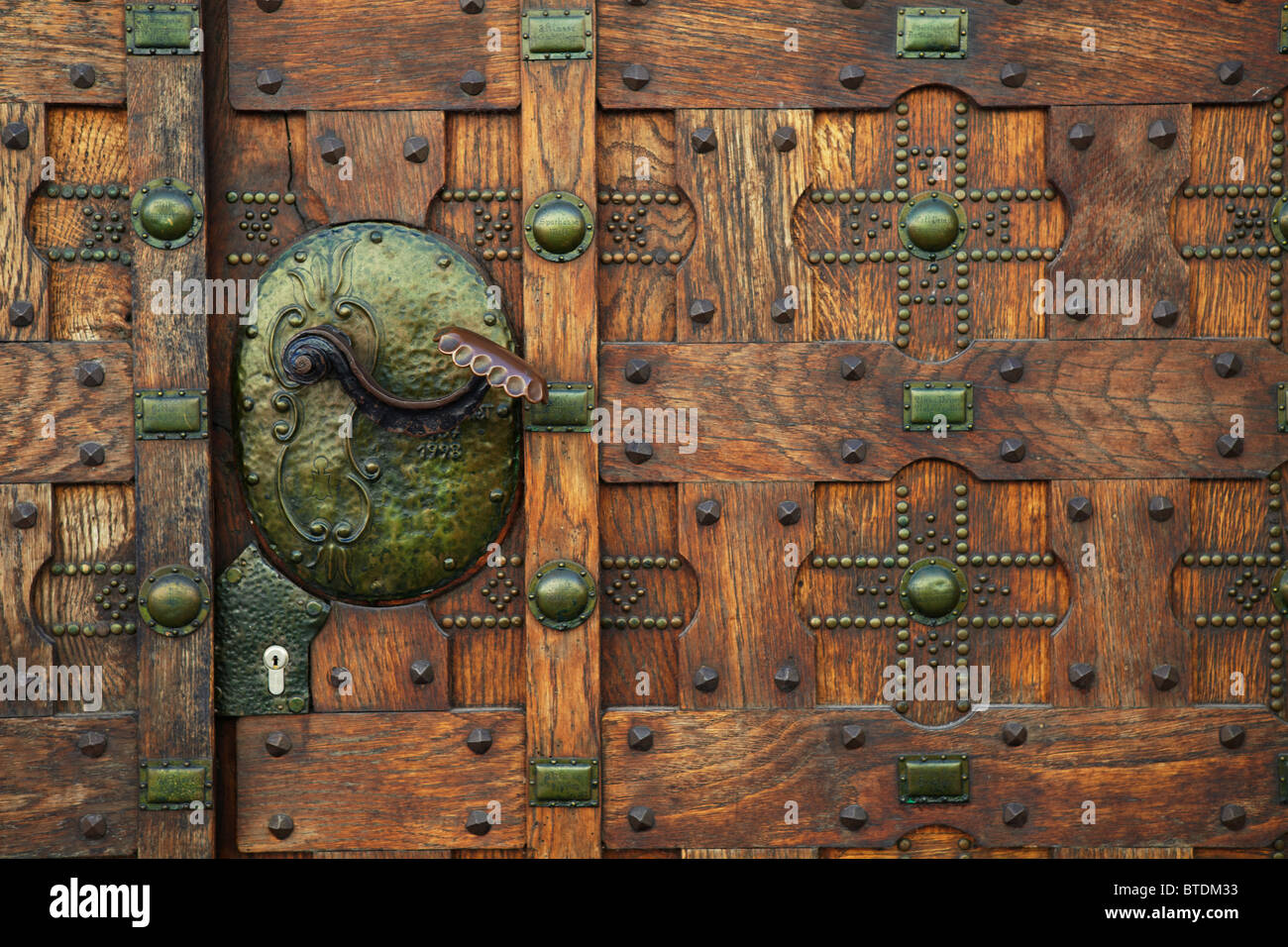 traditional wooden front door metal studs, Melk Stock Photo Alamy