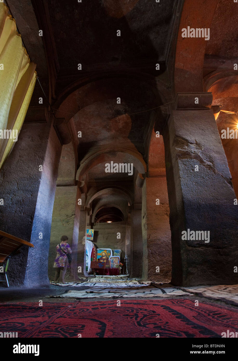 Interior of the rock-hewn church, Beta Medhane Alem (House of the Saviour of the World) Stock Photo