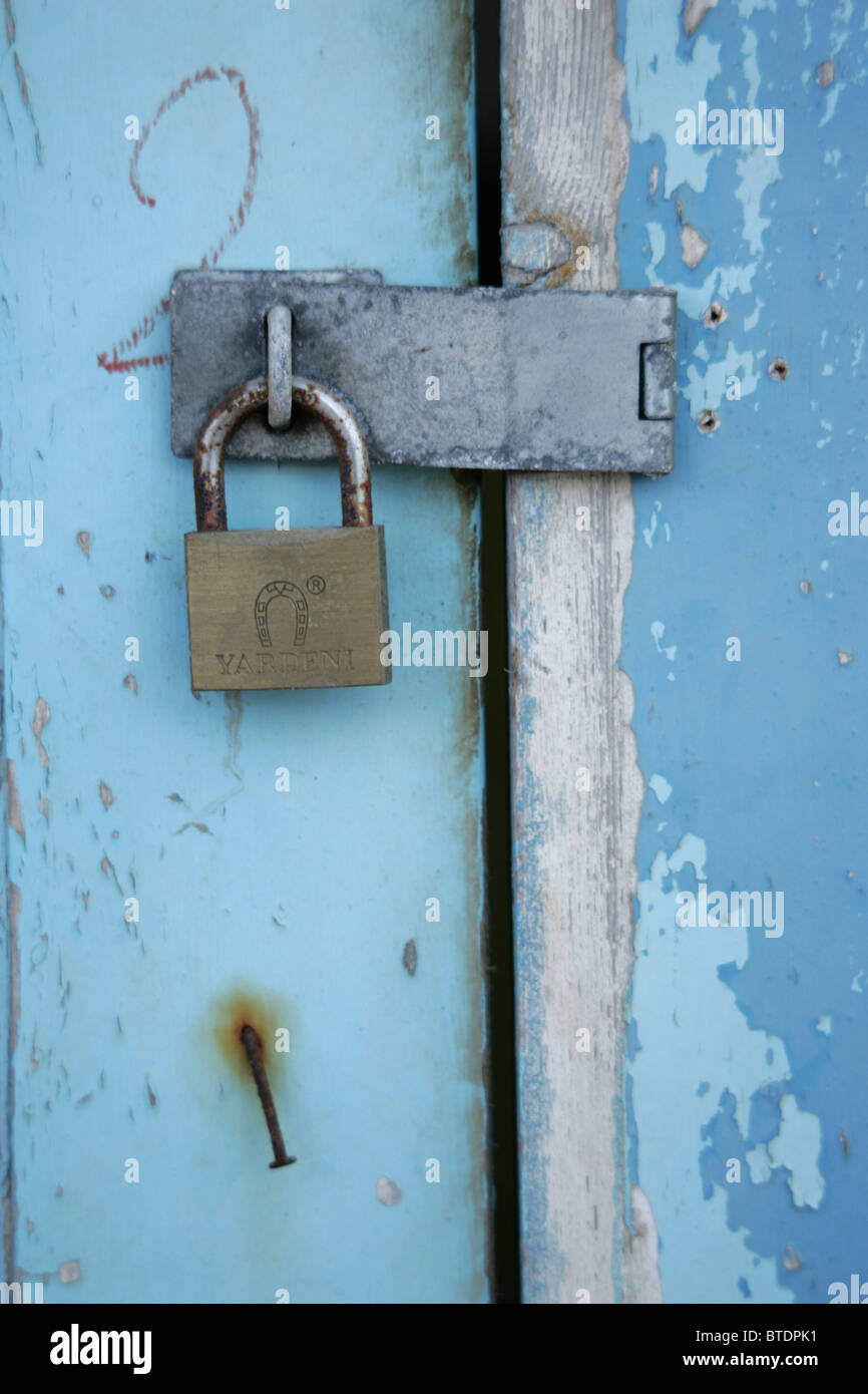 Padlock on a metal clasp Stock Photo