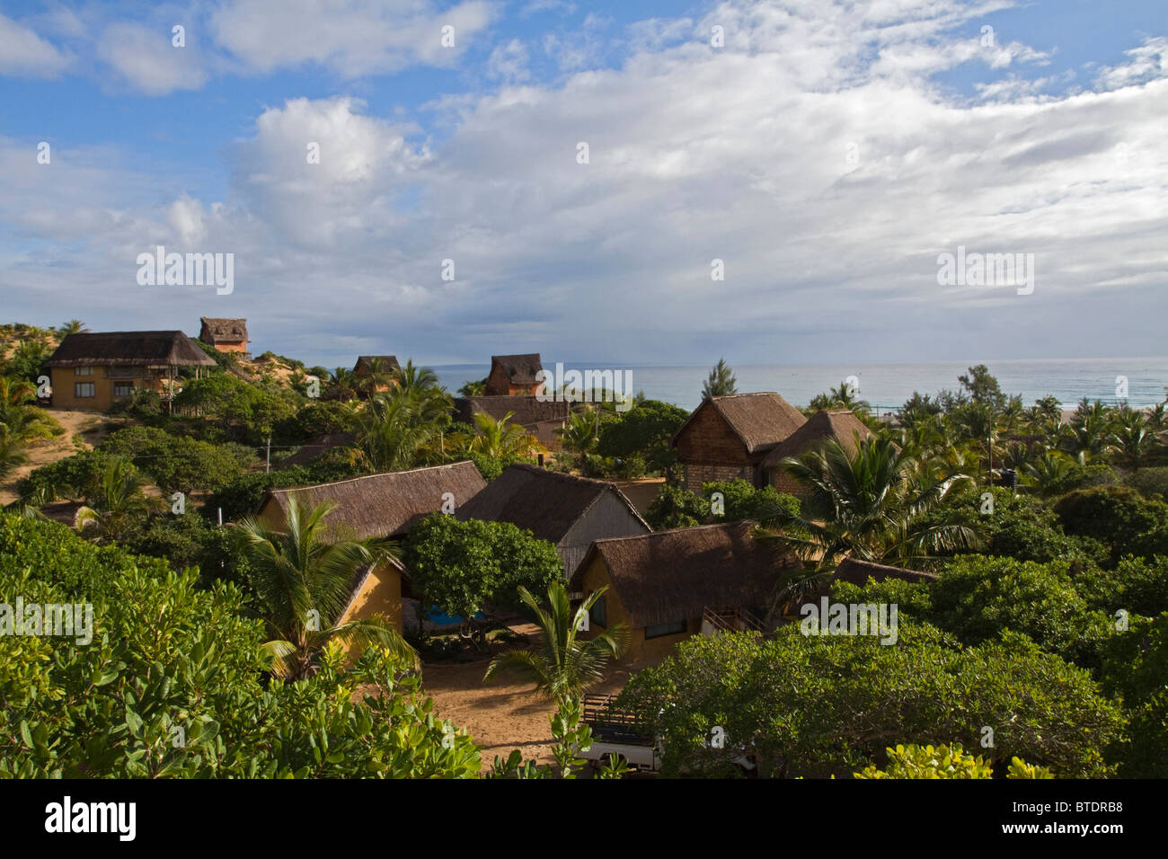 Scenic view of houses and holiday cottages on the Mozambique coast Stock Photo