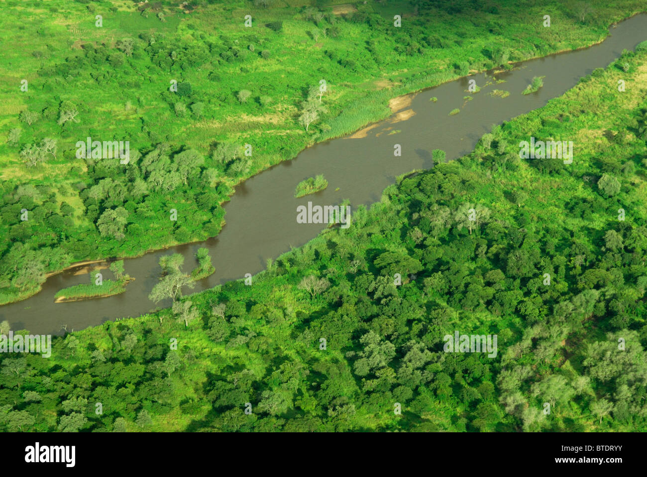 Aerial scenic view of tributary of Luangwa River Stock Photo