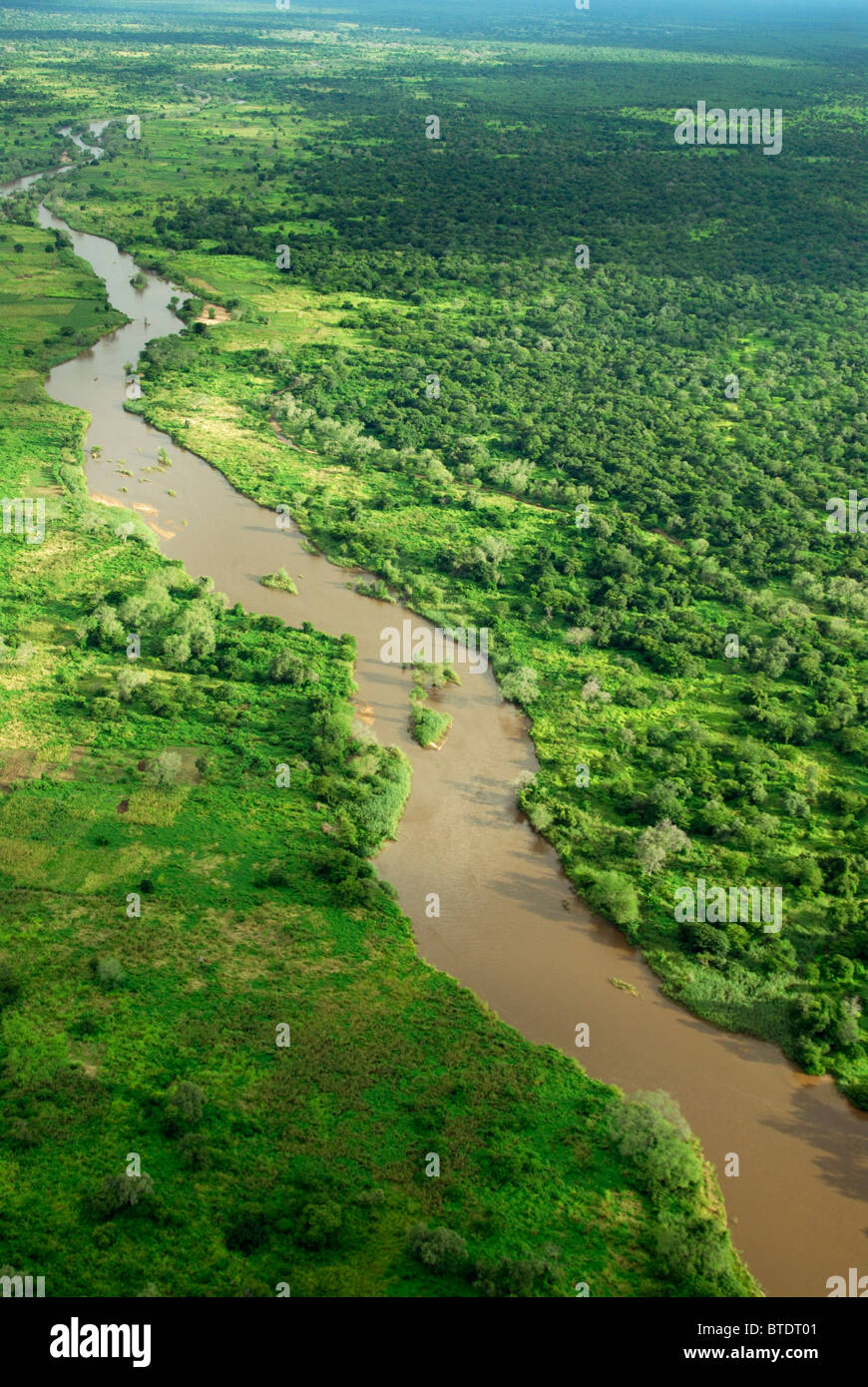 Aerial scenic view of tributary of Luangwa River Stock Photo