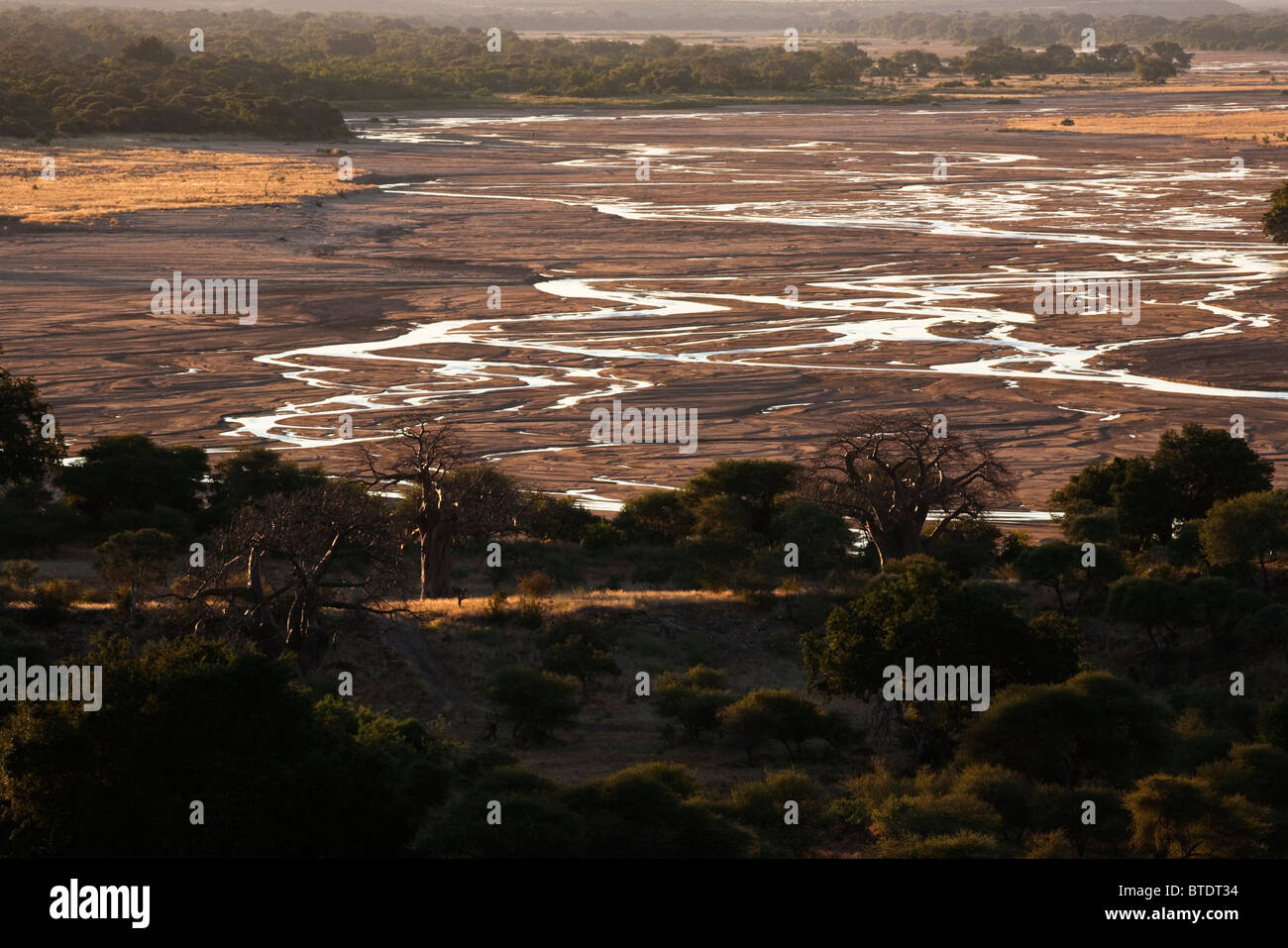 Scenic landscape of the Shashe river at its confluence with the Limpopo Stock Photo