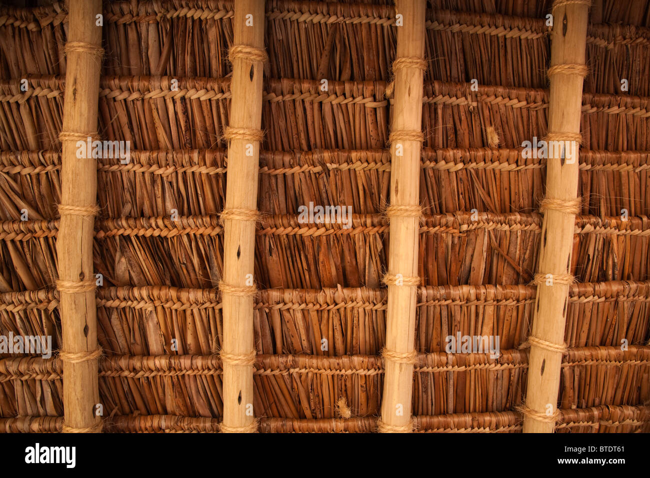 Close Up View Of A Plaited Palm Thatch Roof From The Interior Stock Photo Alamy