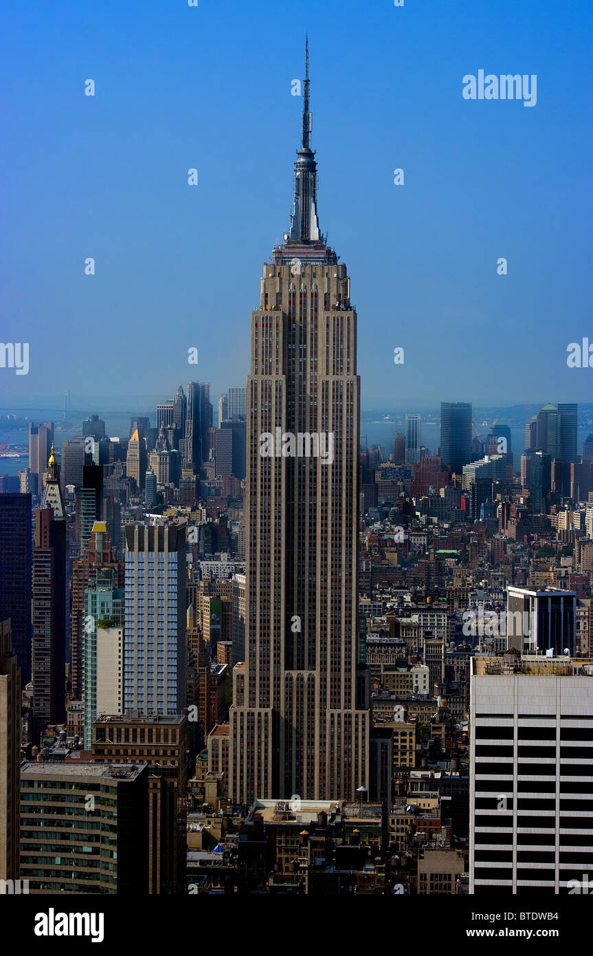 Manhattan Skyline New York City Skyscraper with blue sky Stock Photo ...