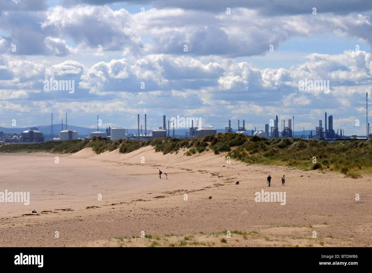 View from the beach at Seaton Carew, County Durham,looking towards the industrial skyline of