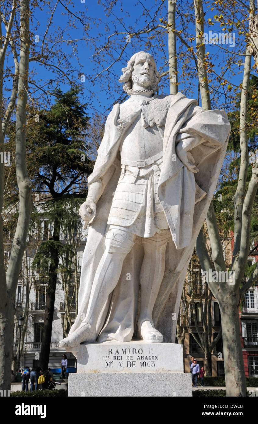 Madrid, Spain. Plaza de Oriente. Statue of Ramiro 1st, King of Aragon Stock Photo