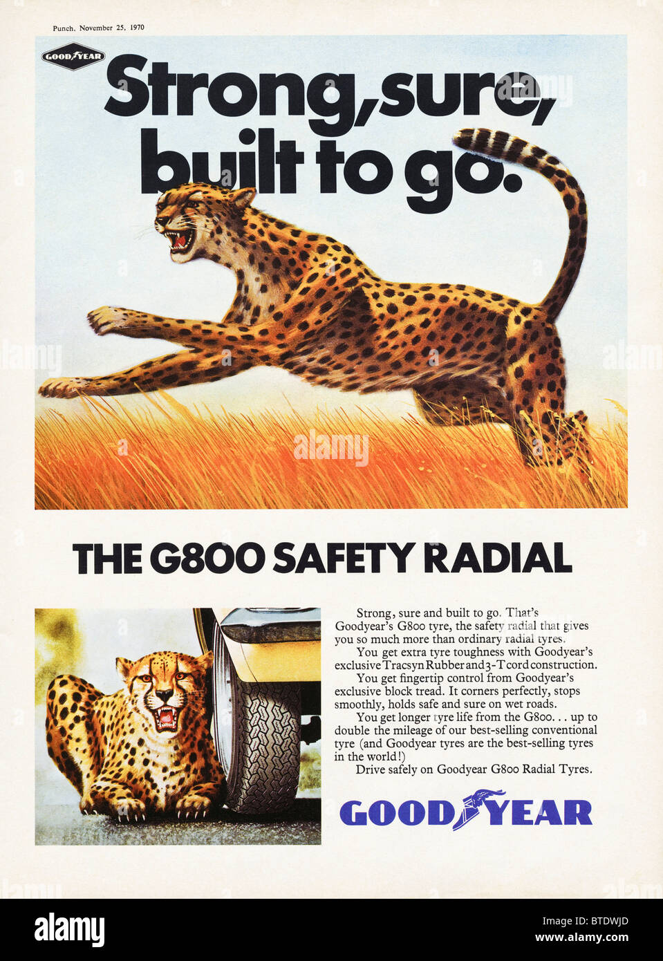 Advert for Goodyear G800 radial tyres in magazine dated 1st December 1970 Stock Photo