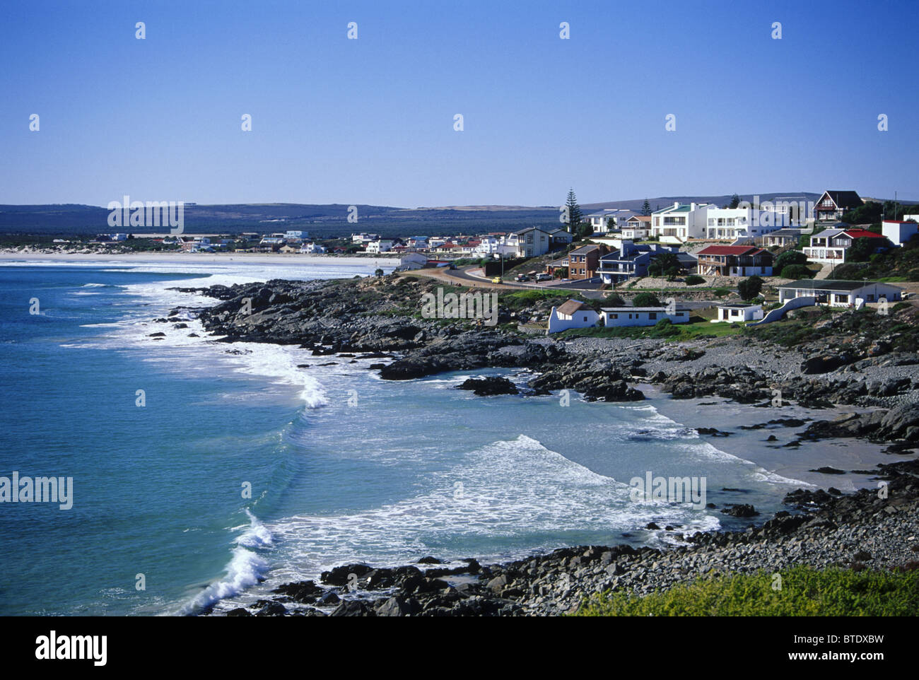 Houses and apartments overlooking Piet se Baai at Yzerfontein on the Western Cape Coast Stock Photo
