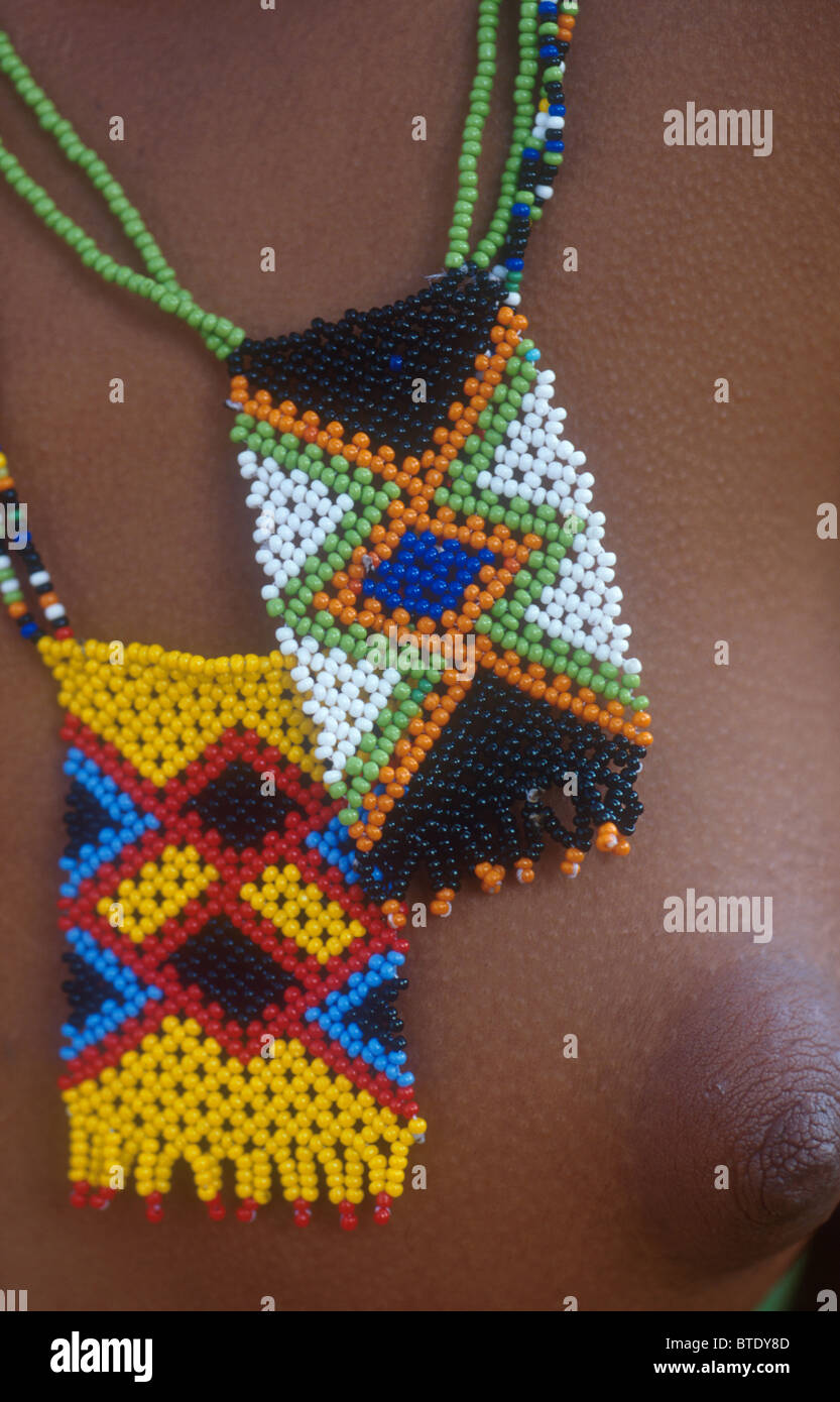 Traditional Zulu beadwork as worn by the woman Stock Photo