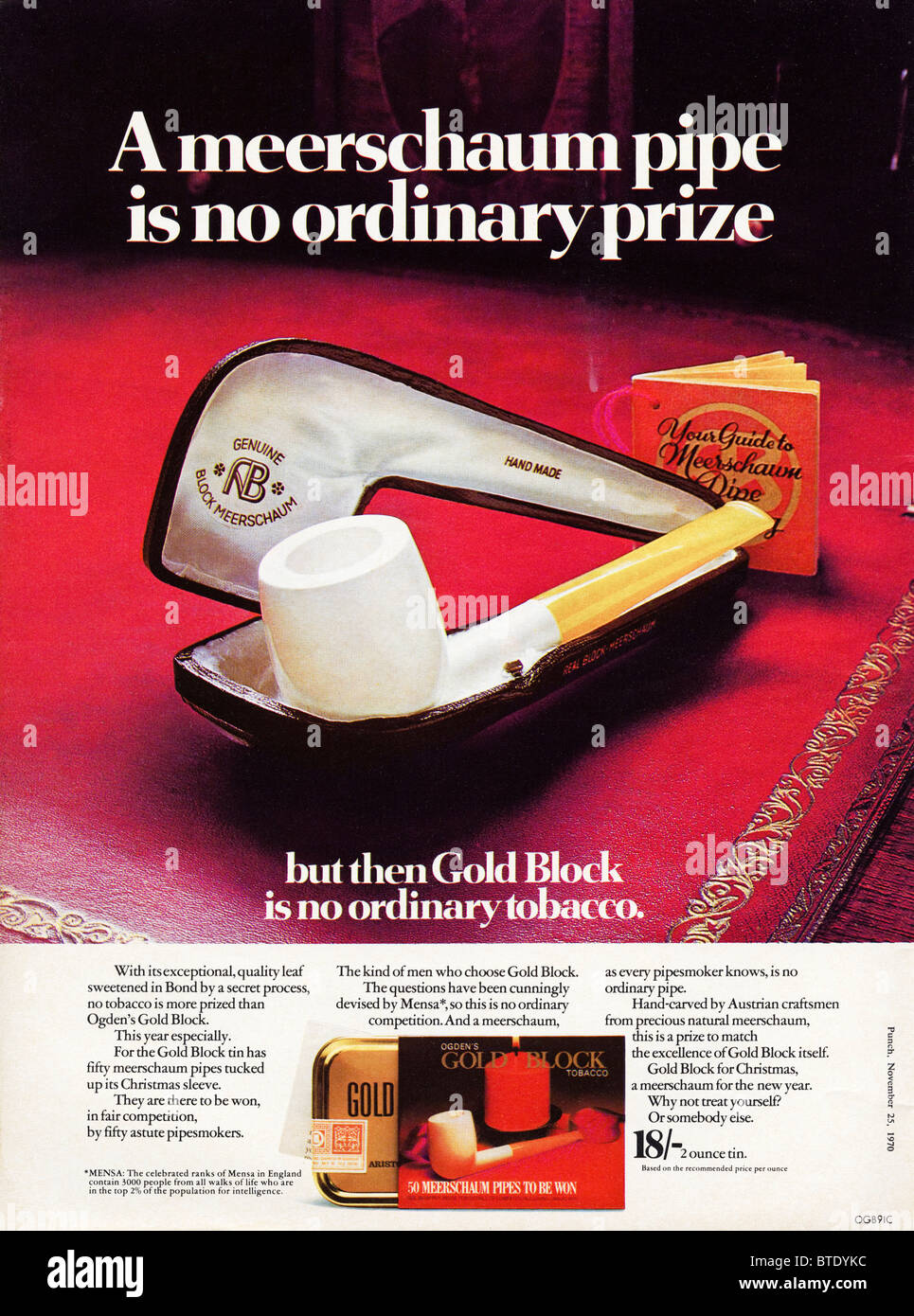 gold block pipe tobacco Advert for Gold Block pipe tobacco in magazine dated 1st December 1970  Stock Photo