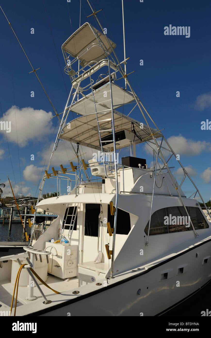 Small fishing boat anchored in the marina of Key Largo, Keys islands