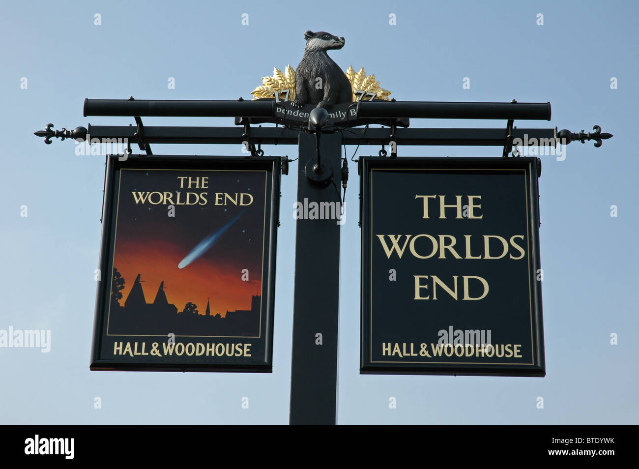 Sign for ' The World's End' Public House and restaurant. Stock Photo