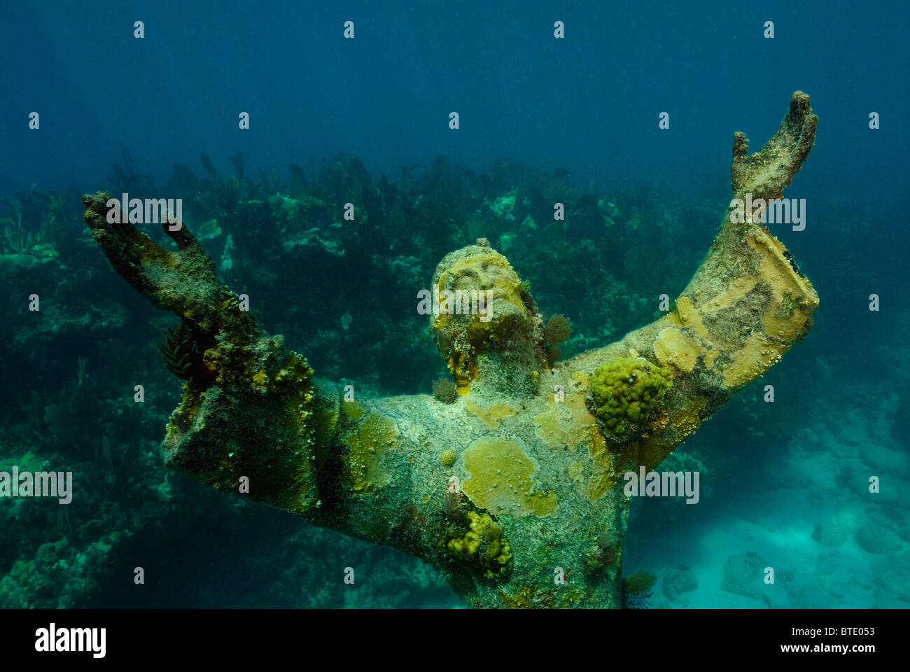 Christ of the Abyss statue off Key Largo coast, Florida, USA Stock Photo