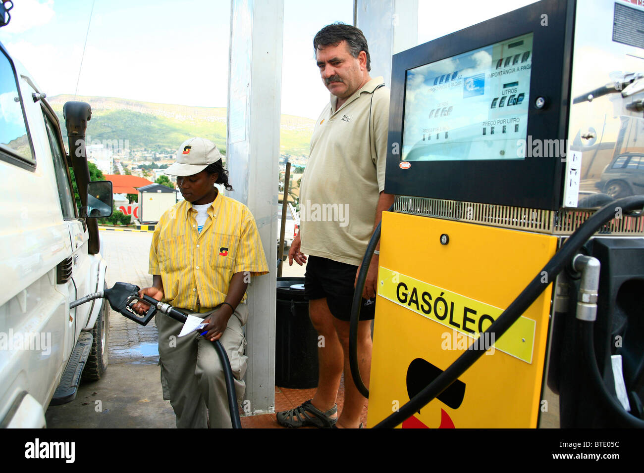 Filling up with fuel in Angola Stock Photo